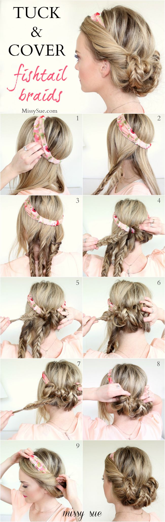 Tuck and Cover Fishtail Braids: 