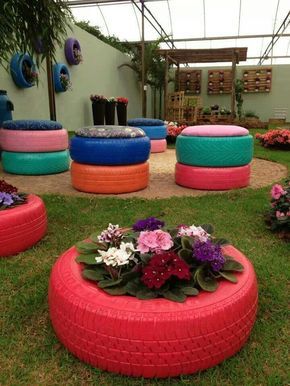100 décors de jardin avec de vieux pneus 39