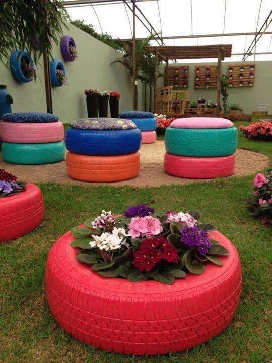 100 décors de jardin avec de vieux pneus 49