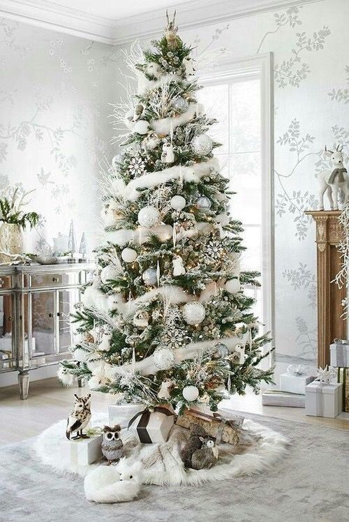 100 idées de décorations de sapin de Noël blancs 75
