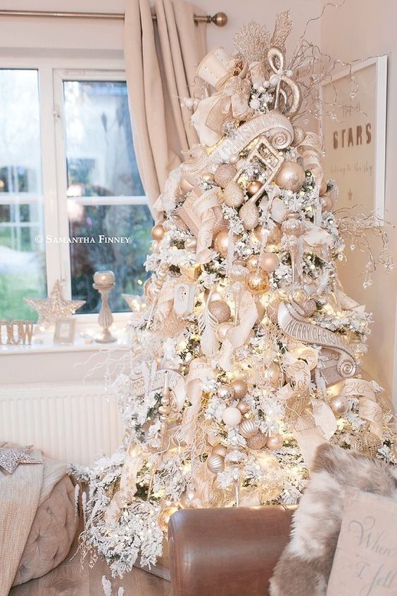 100 idées de décorations de sapin de Noël blancs 86