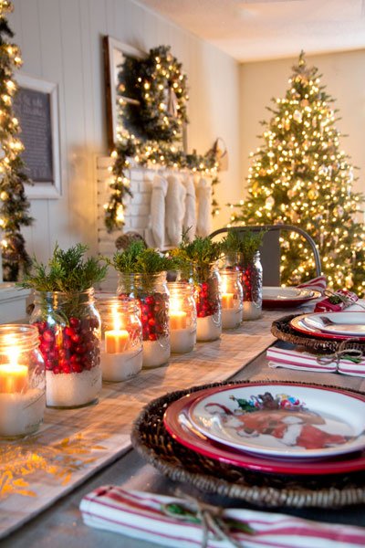 Décoration de table avec des verres en pot Mason 