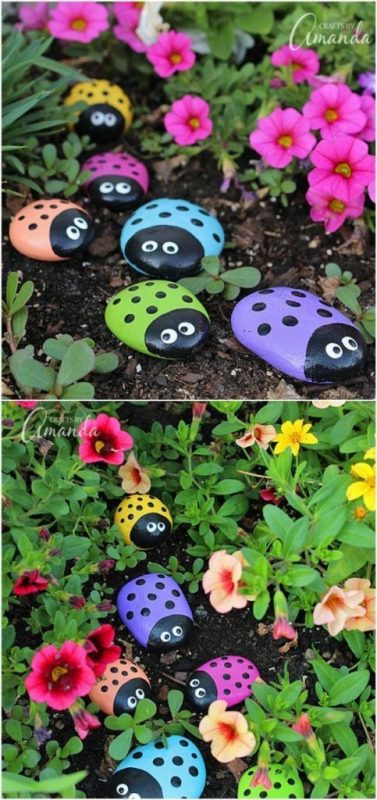 33 idées avec des pierres peintes pour embellir le jardin 2