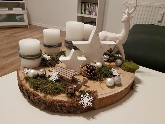 29 Centres de tables de Noël à faire avec des rondins de bois 14