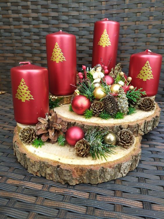 29 Centres de tables de Noël à faire avec des rondins de bois 21