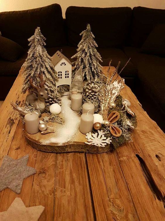 29 Centres de tables de Noël à faire avec des rondins de bois 27