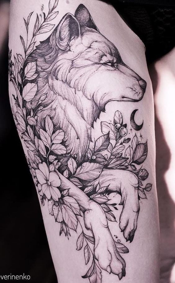 Les 100 plus beaux tatouages loup pour femme 23