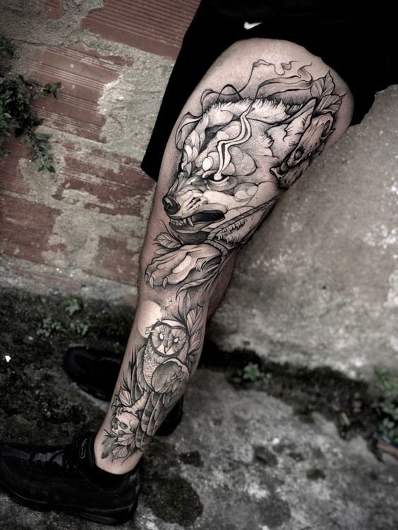 Les 100 plus beaux tatouages loup pour femme 53