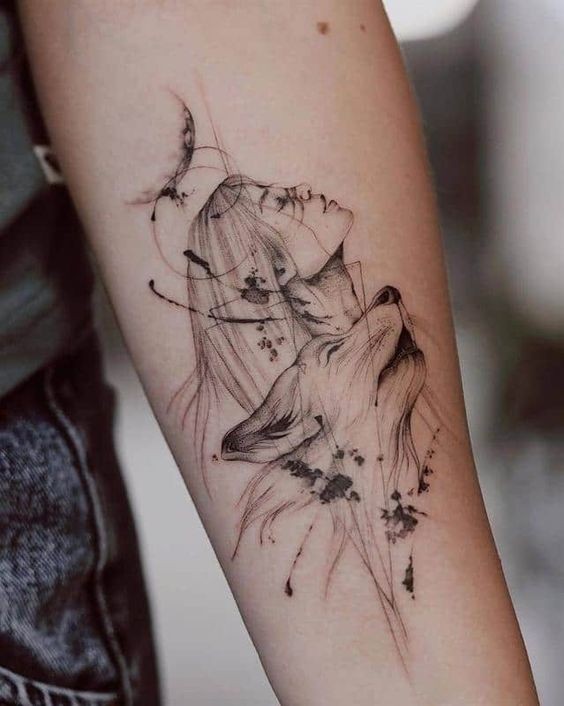 Les 100 plus beaux tatouages loup pour femme 73