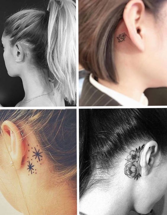 27 Beaux tatouages subtils et féminins derrière l'oreille 16