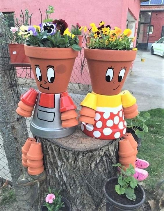 20 Décors de jardin de printemps à faire avec des pots vides 20